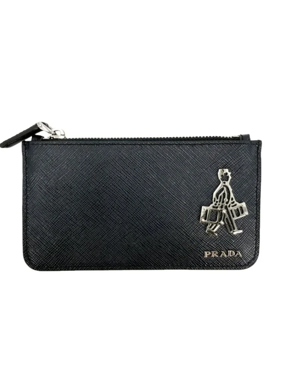 Prada Coin Purse Saffiano Travel Mini Wallet Leather Navy Blue Silver